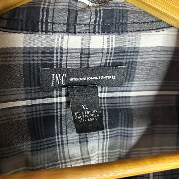 International Concepts Flannel Pearl Snap Shirt Black White & Grey Plaid Size XL - Picture 6 of 6